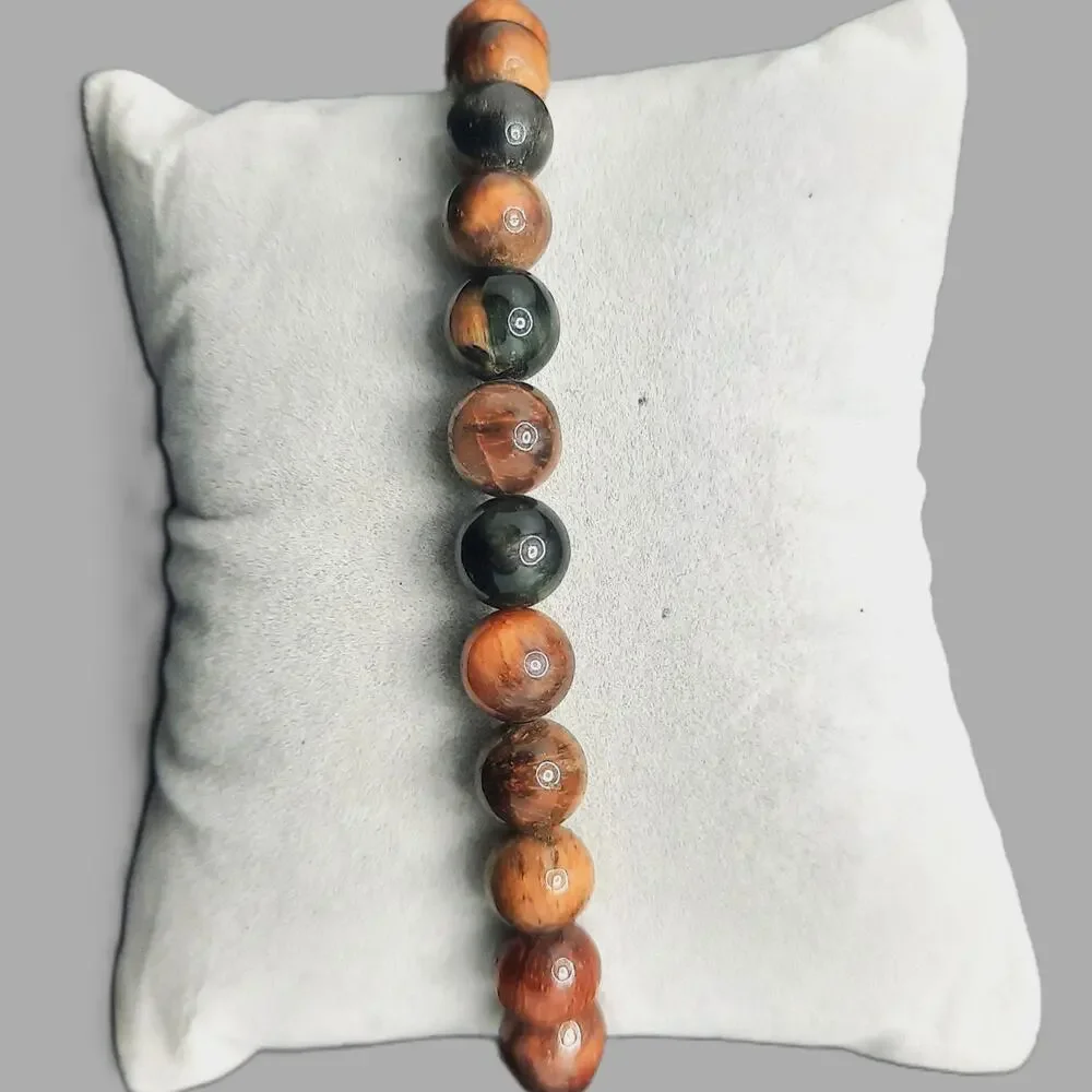 Coral Fossil Jasper Beaded Bracelet Artisan Made 8mm Gemstone Stretch Earthy NEW